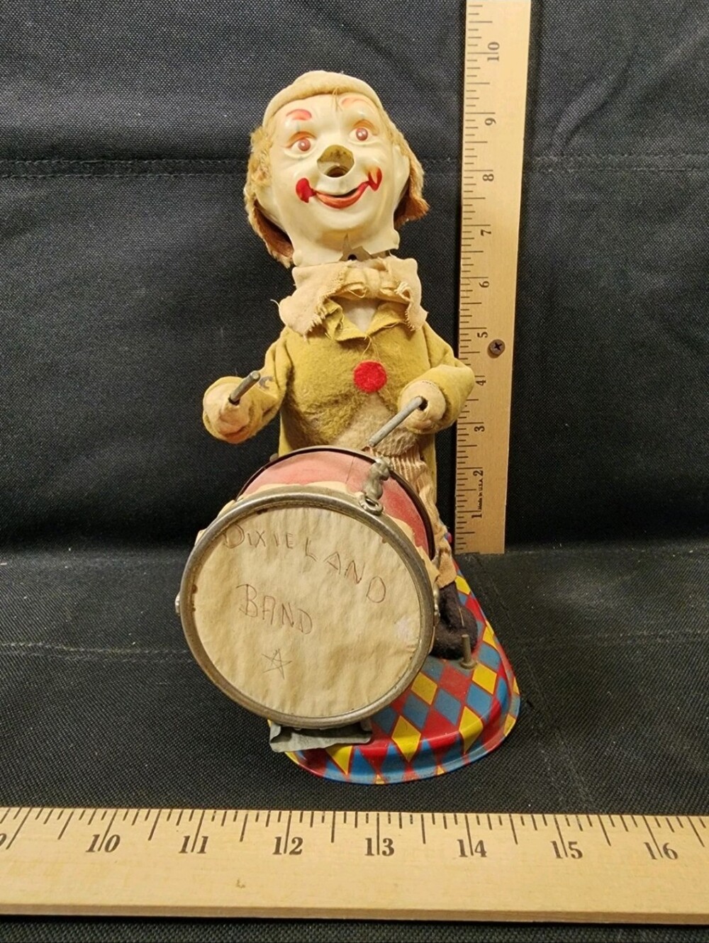 Vintage Alps Japan Drumming Clown Tin Litho Untested Parts Or Repair Only